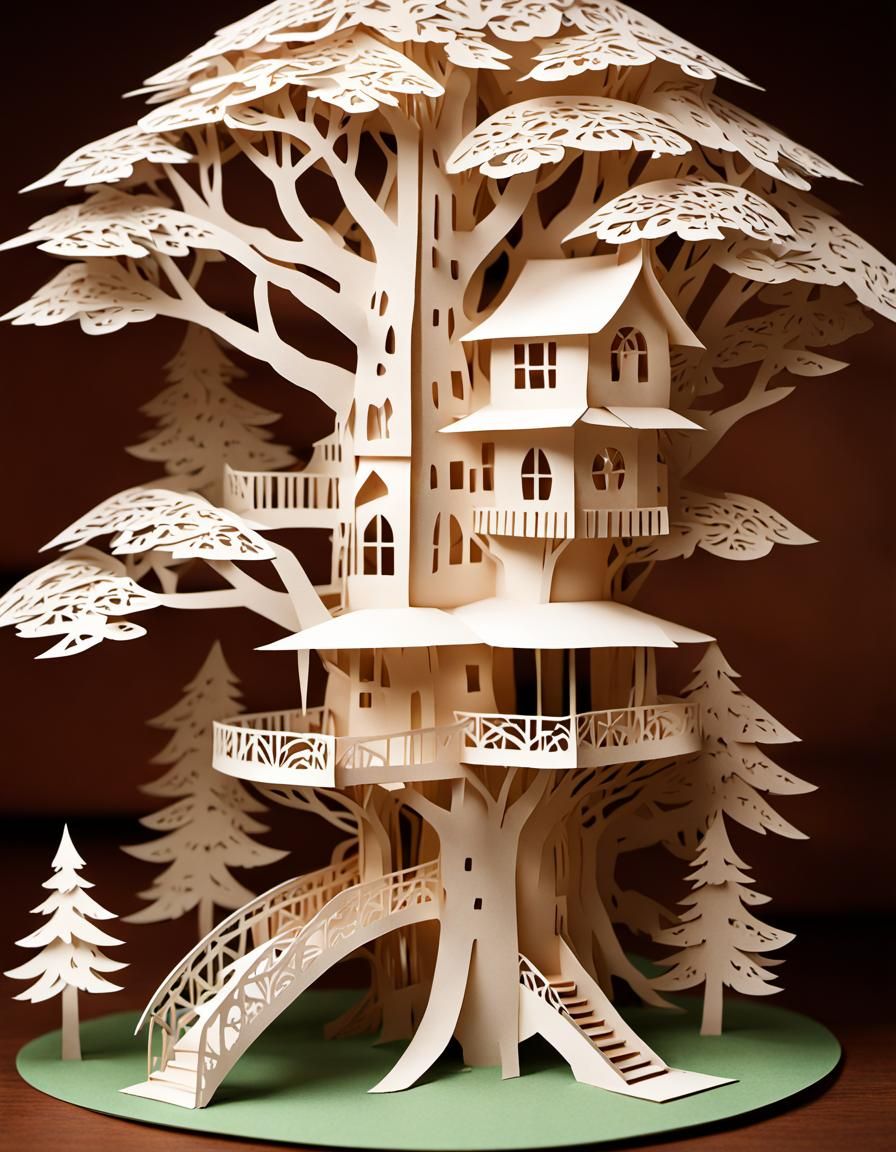 Detailed Kirigami Treehouse in the Woods
