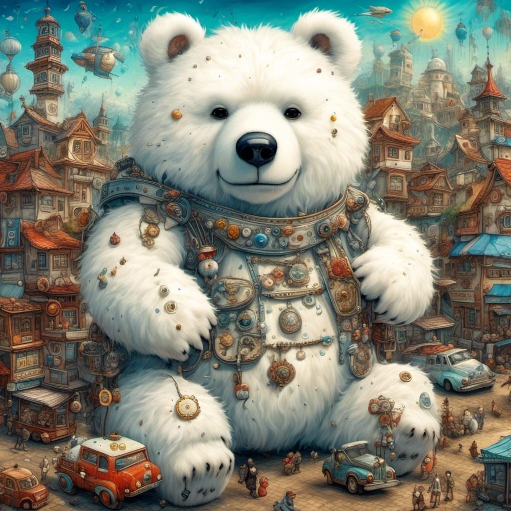 Happy Giant Anthropomorphic Polar Bear in Cosmic Style