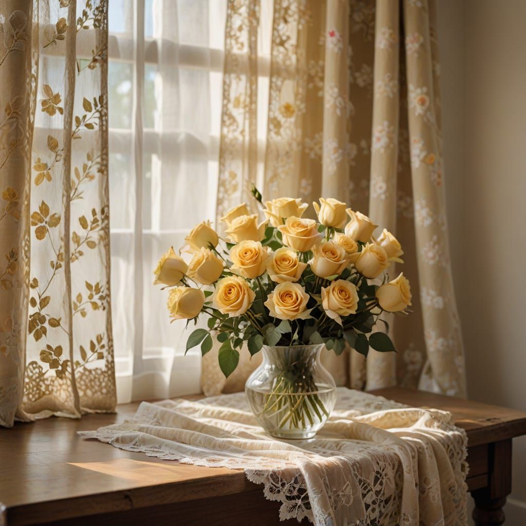 Impressionist Still Life with Roses and Lace