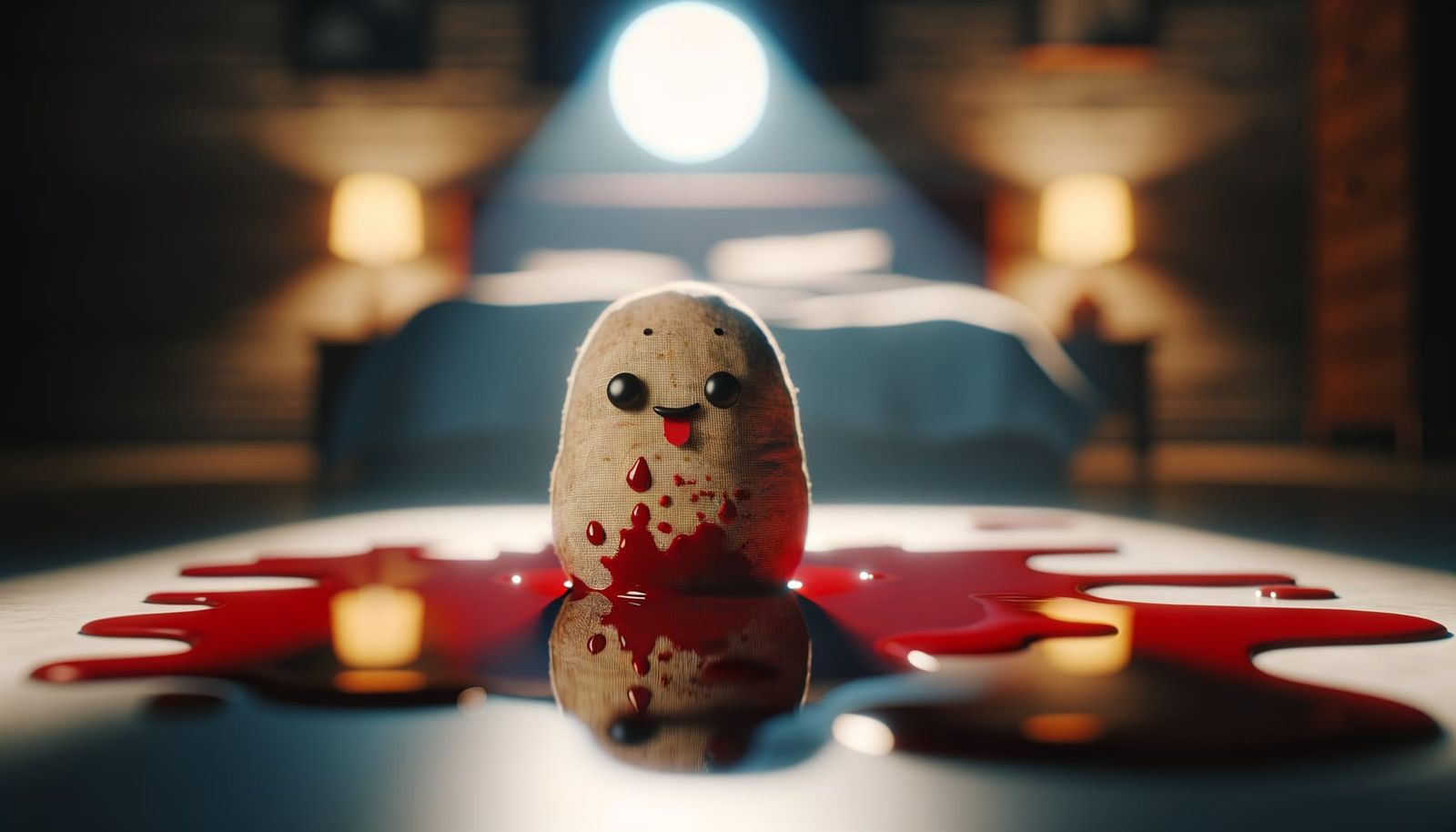 Eerie Chibi Potato Doll Emerges in Moonlight