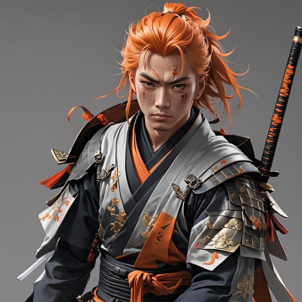 Samurai with Katanas in Anime Style