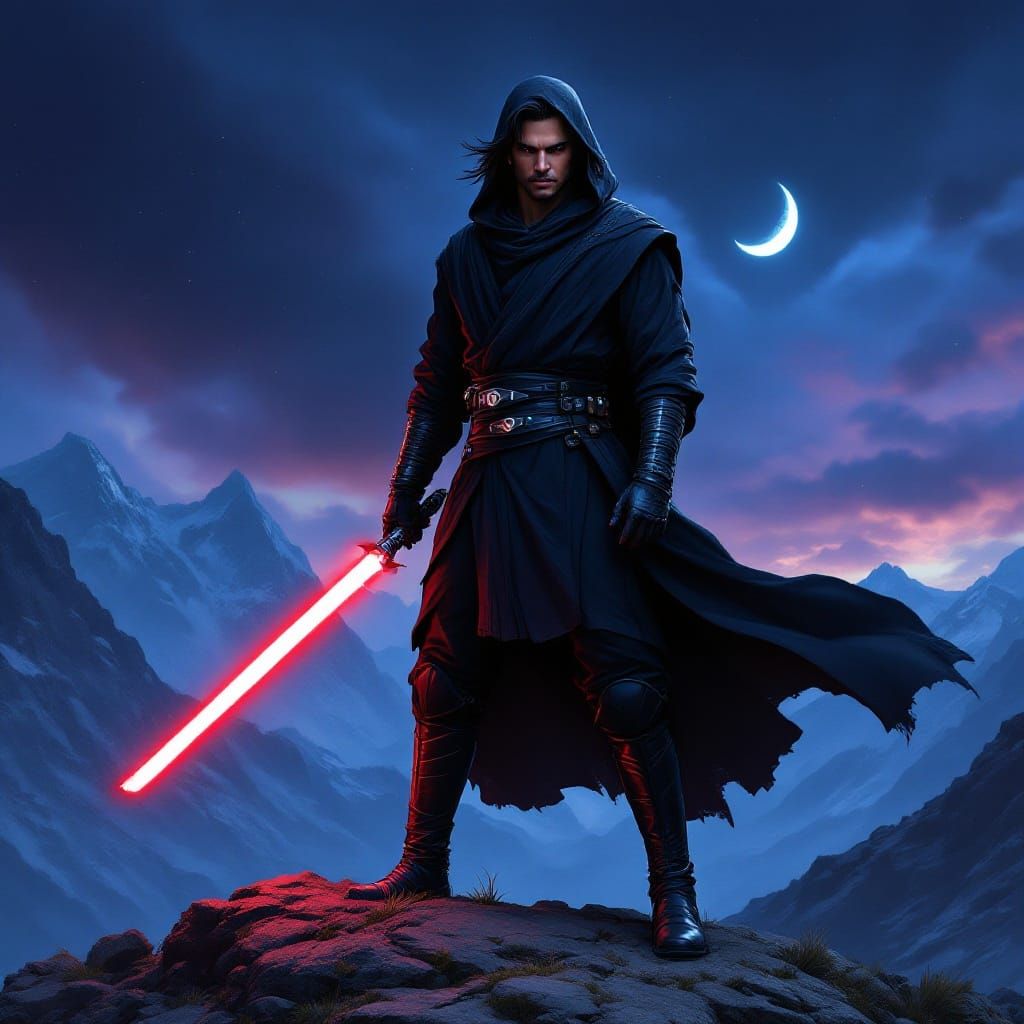 Dark Jedi Hero Rises in Cosmic Landscape