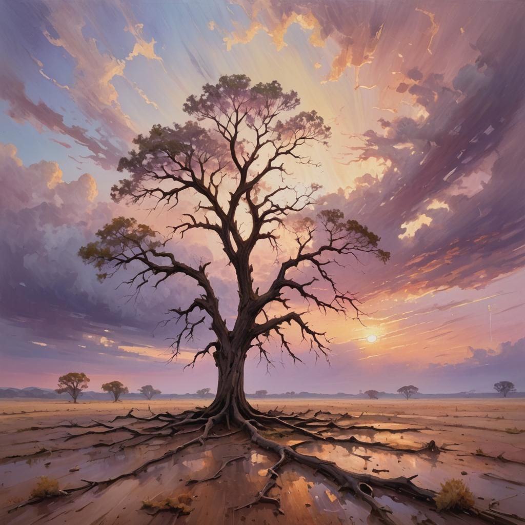 Ethereal Ancient Tree in Impressionist Oil Painting Style