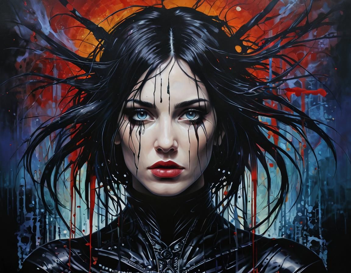 Abstract Gothic Woman Adrift in a Wave of Chaos