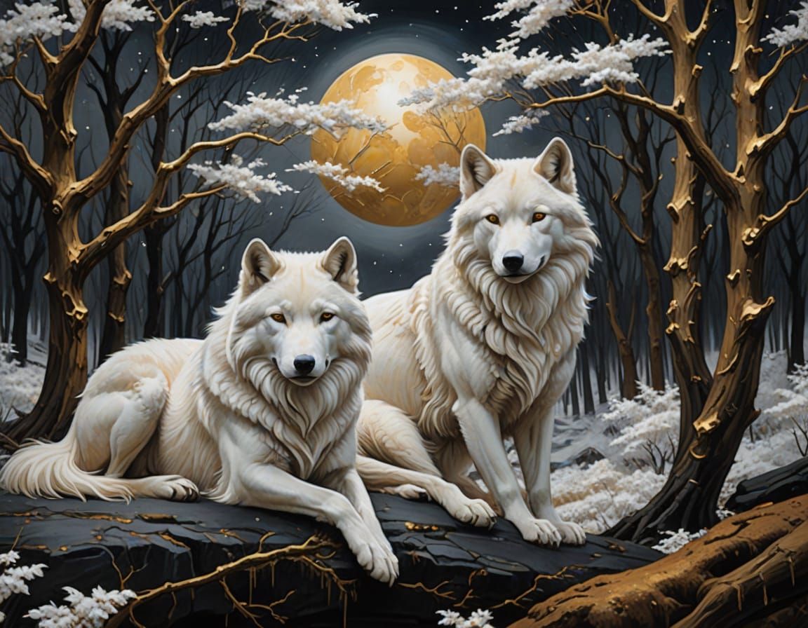 Ethereal White Wolves on Mars Forest Fantasy