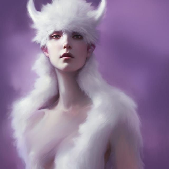 White Fur Monster Portrait in Hyperdetailed Digital Art