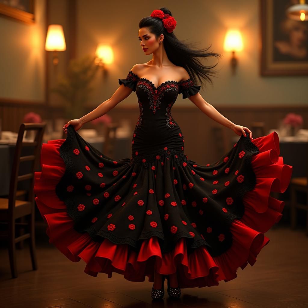 Passionate Flamenco Dancer in Barcelona, Fantasy Art