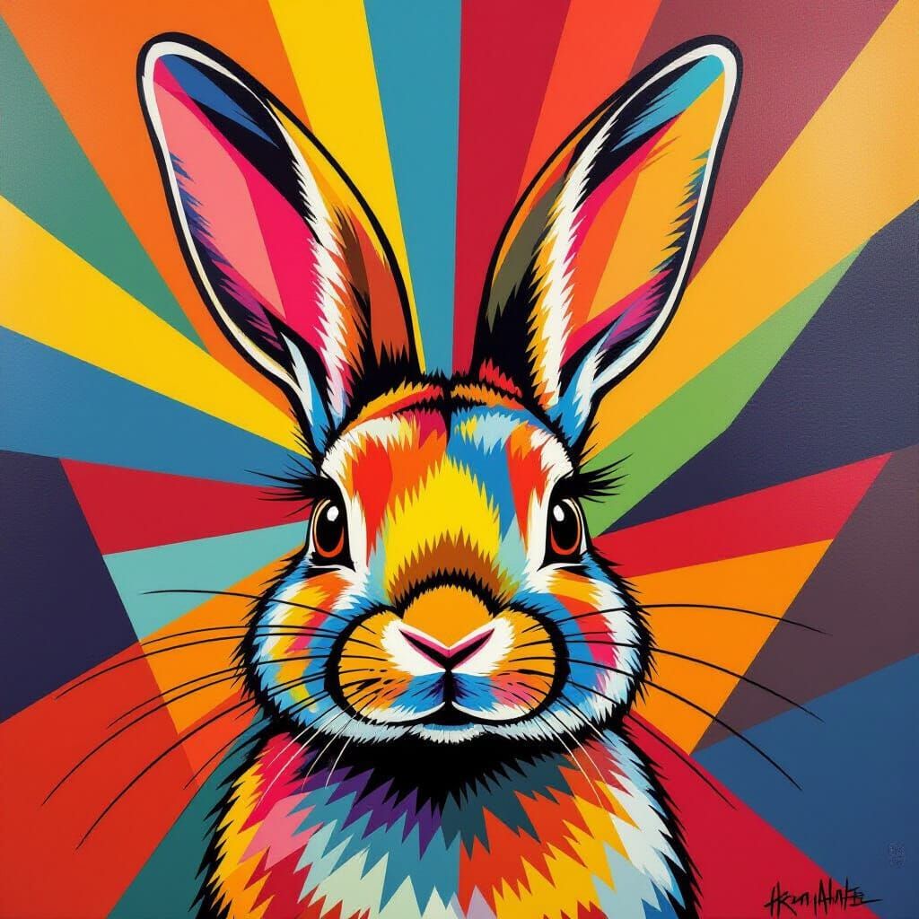 Bold Geometric Rabbit Portrait in Pop Art Style