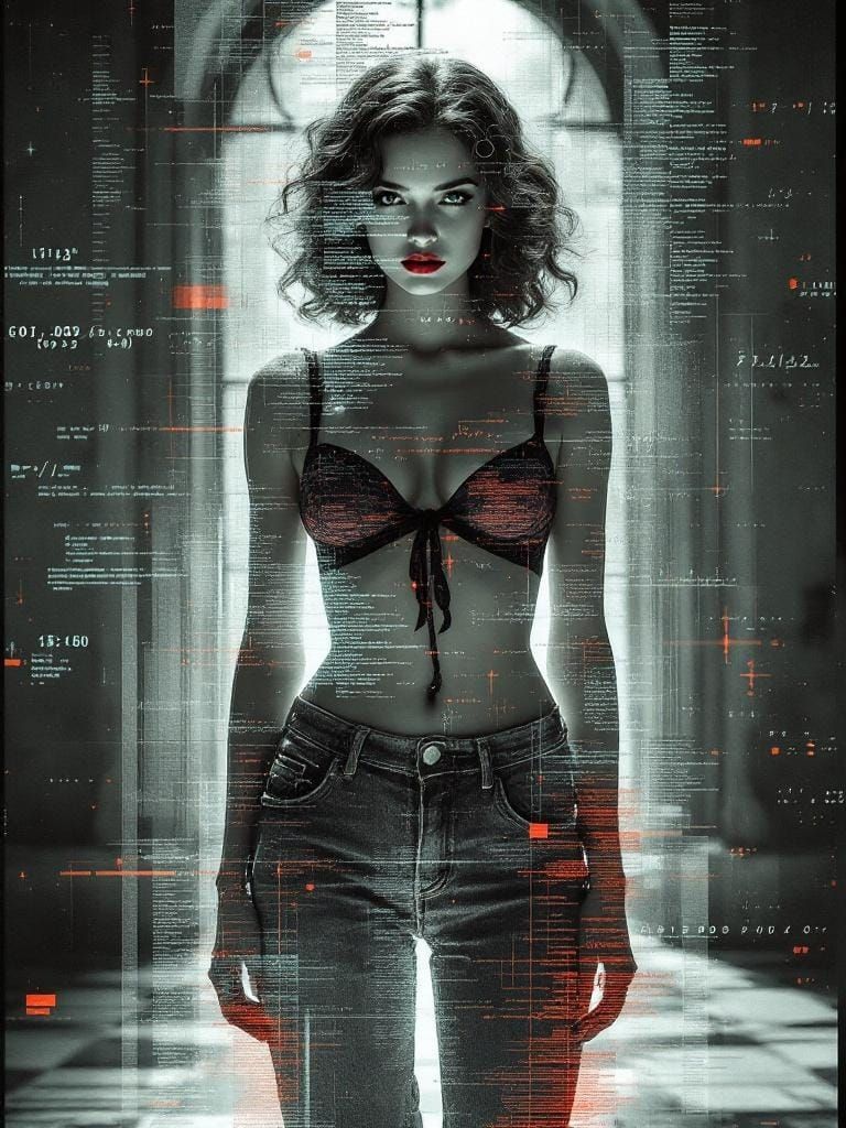 Glitch Art Portrait of 1950s Pin-Up Woman