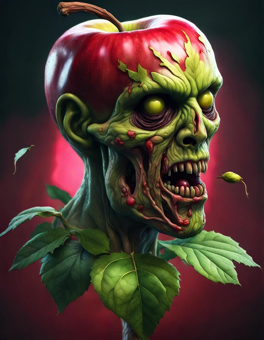 Anthropomorphic Apple Zombie Portrait in Dark Fantasy Style
