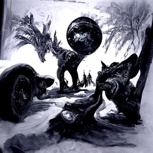 Dragon Planet Charcoal Drawing with Magic Mushrooms