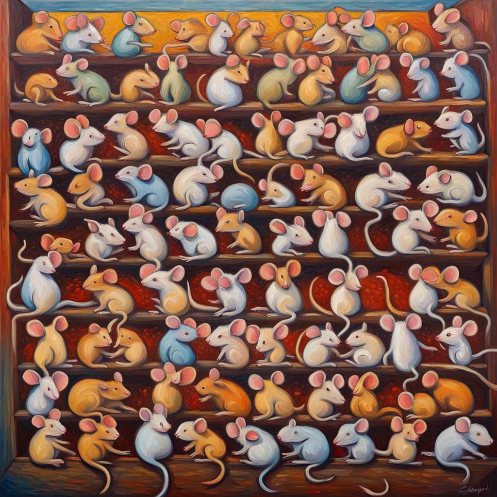Mice in Apartment: Expressionist Oil Painting