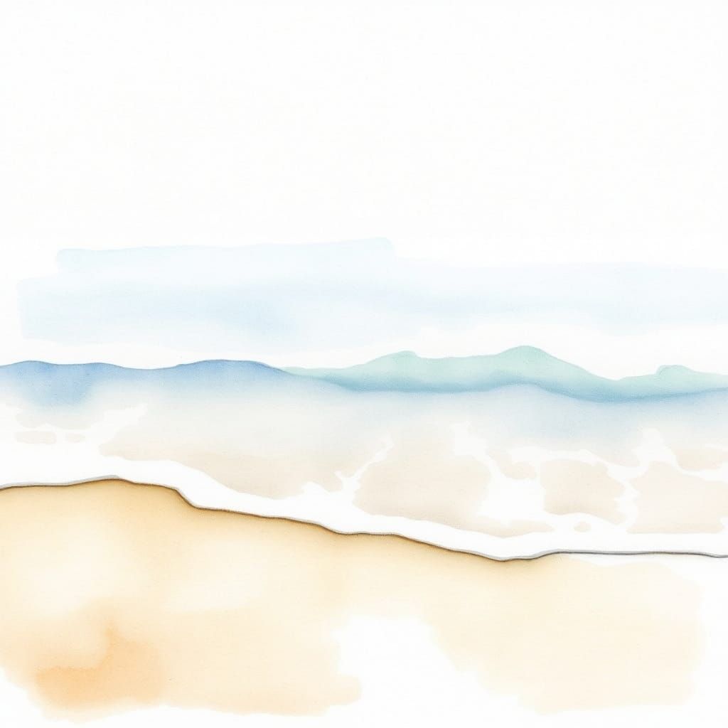 Gentle Watercolor Beach Scene with Soft Waves