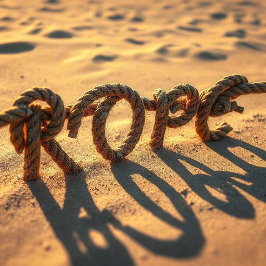 Words Written in Rope on Sandy Beach