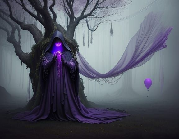 Ethereal Figure Reaches for Lost Dreams Amidst Ancient Tree