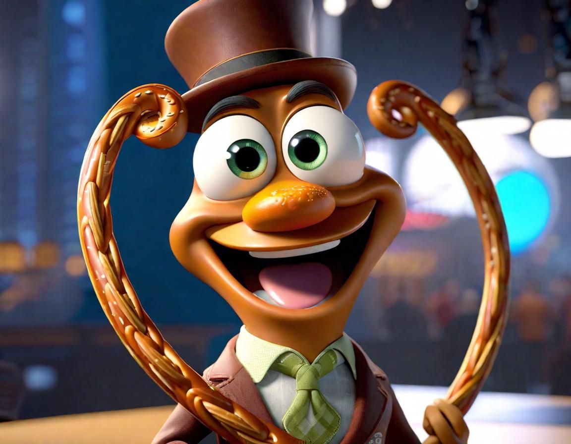 Pixar-Style Pretzel Character 3D Digital Art
