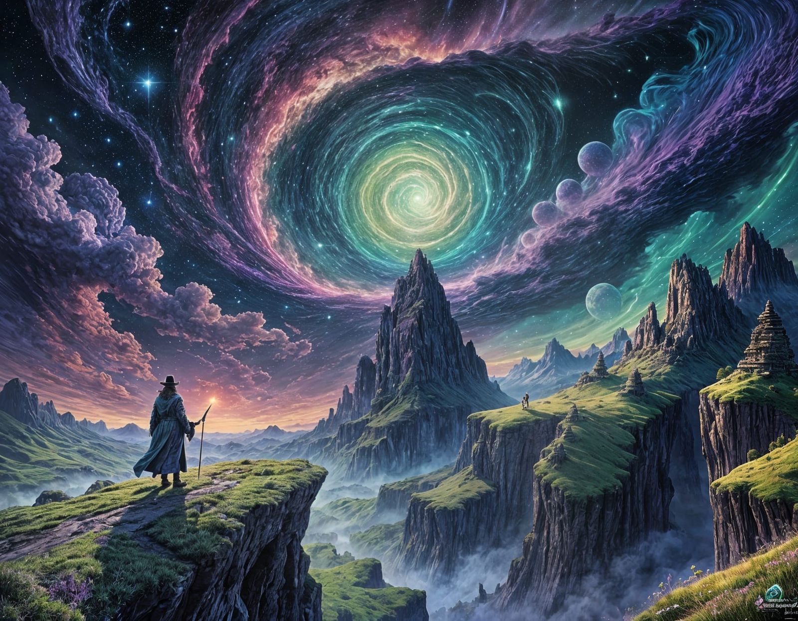 Wizard Observes Cosmic Consumption: Pablo Amaringo Style