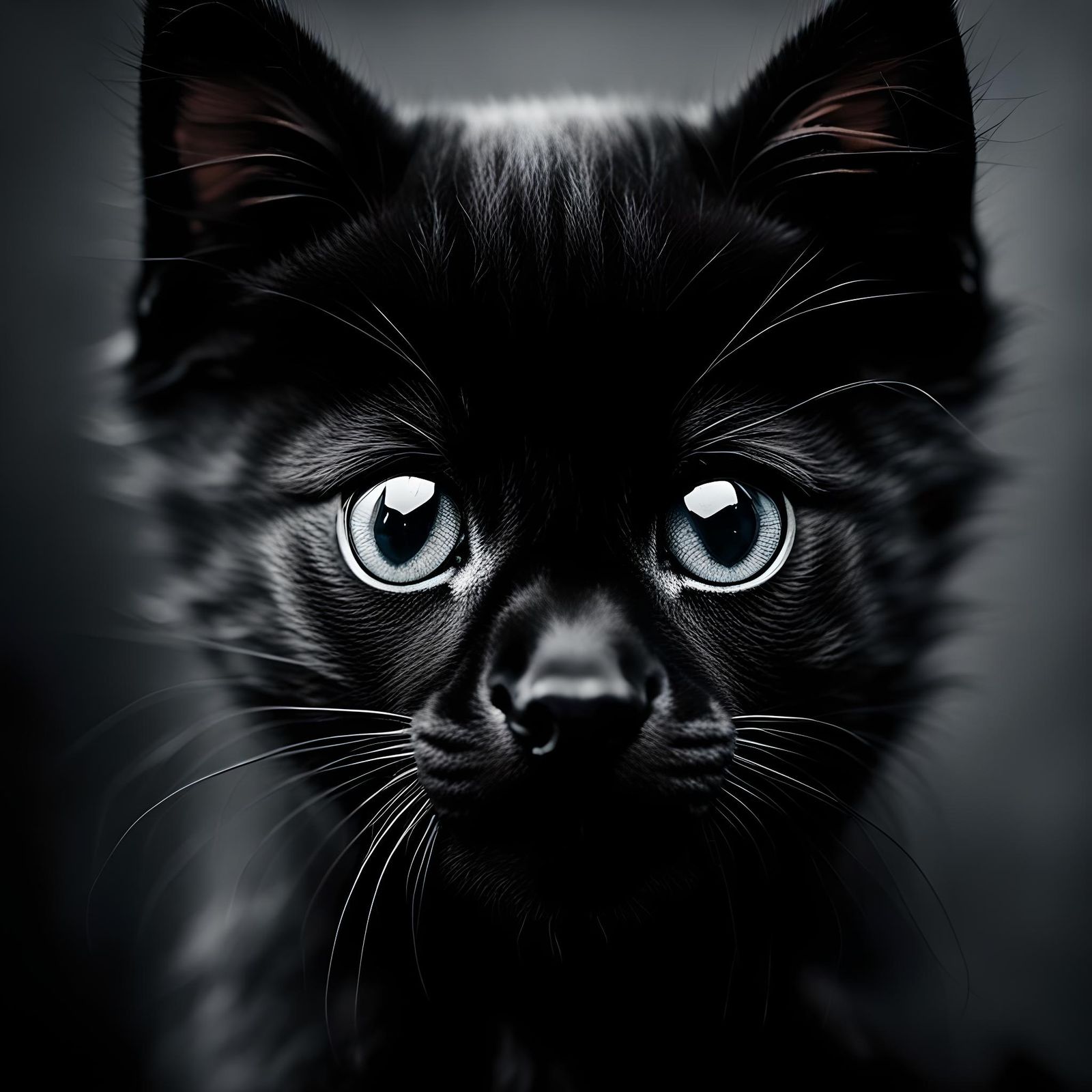 Black Cat Puppy Portrait in Ambient Light
