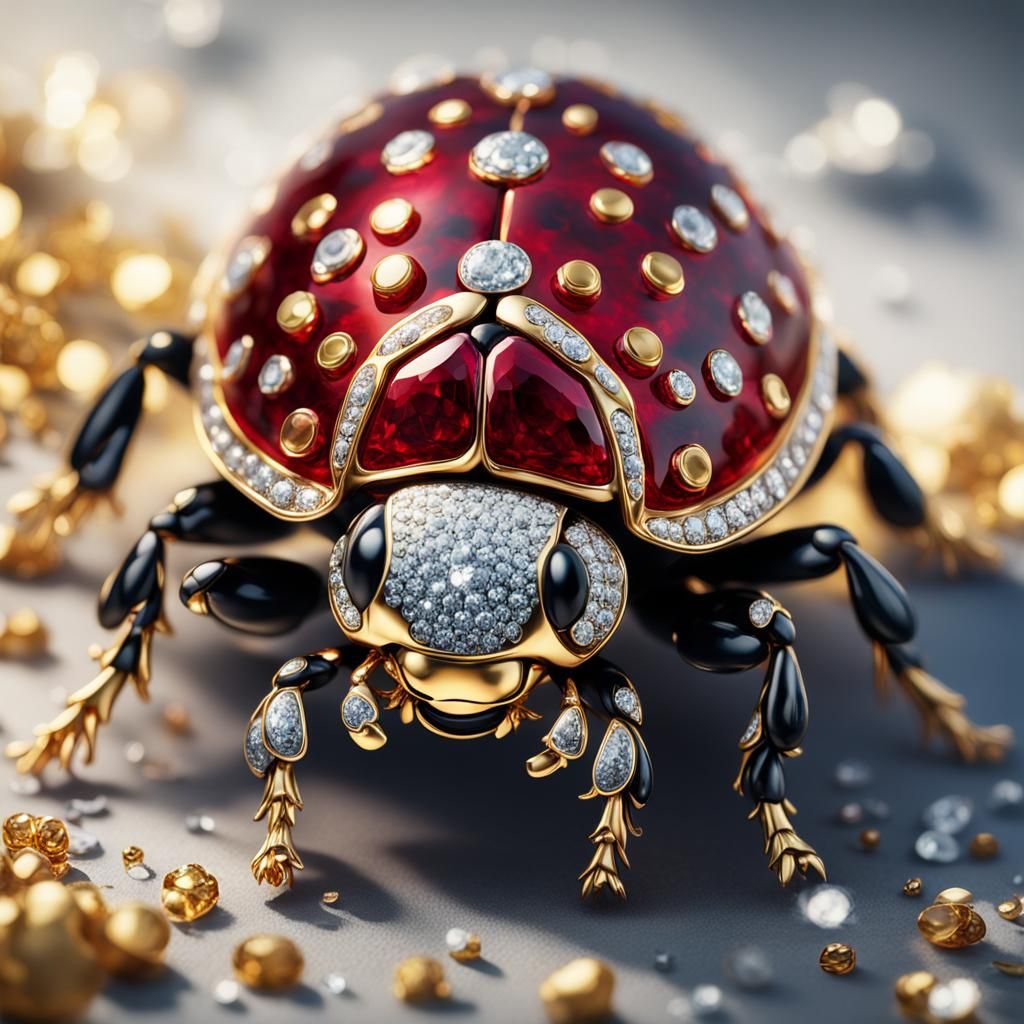 Jeweled Ladybug: Ruby, Diamond, and Gold Insect