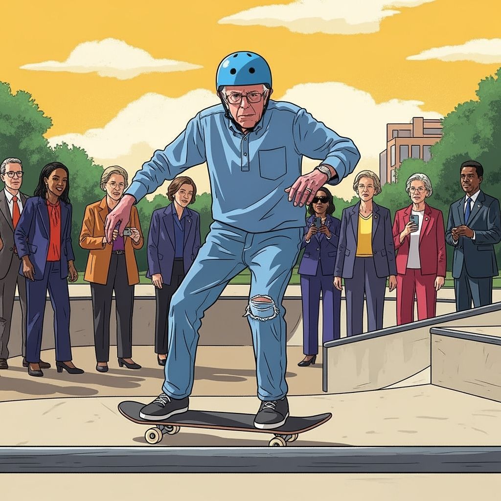 Bernie Sanders Skateboarding with Congressional Members as P...