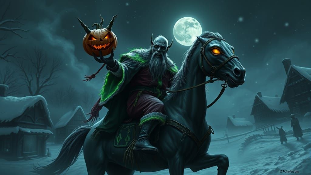 Terrifying Dullahan in Santa Suit Rides Spectral Steed