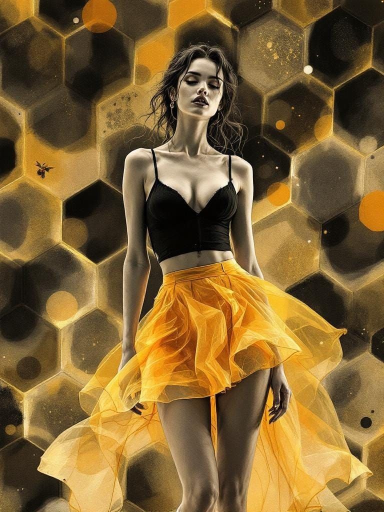 Honeycomb Woman: Sumi-e Watercolor Portrait