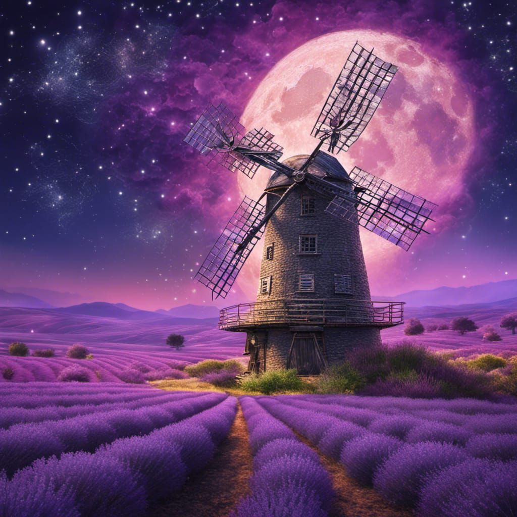 Lavender Field Windmill: Holographic Astral Illustration