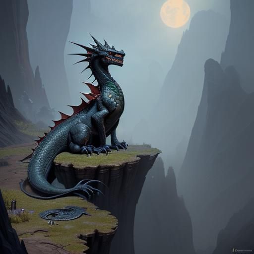 Toothless Dragon on Cliffside: Fantasy Concept Art