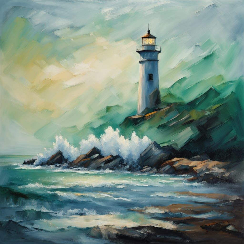 Impressionistic Oil Painting of Sea Glass Lighthouse