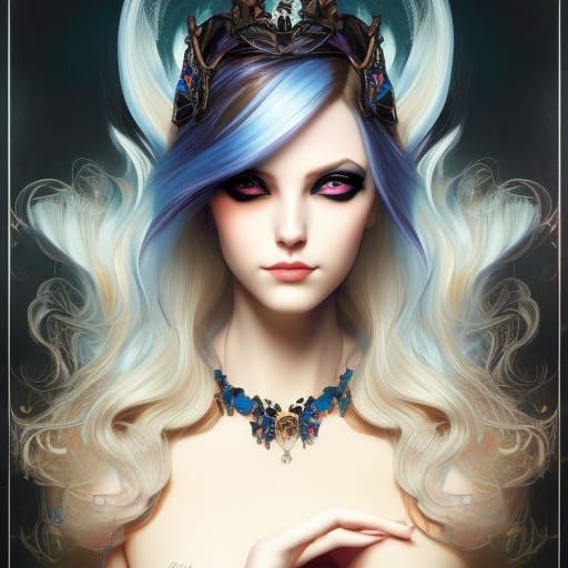 Glamorous Goth Queen Portrait in Art Nouveau Style
