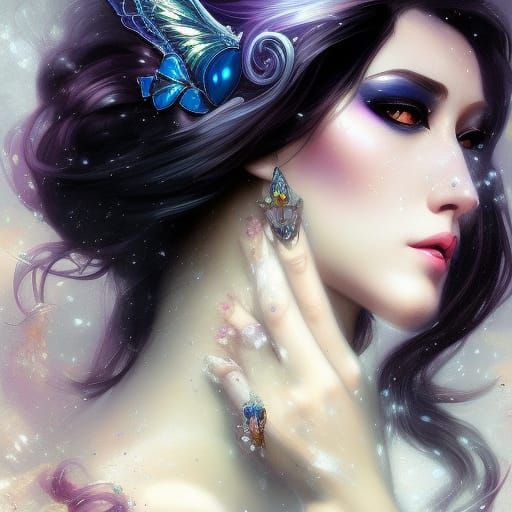 Glamorous Goth Queen Portrait in Art Nouveau Style
