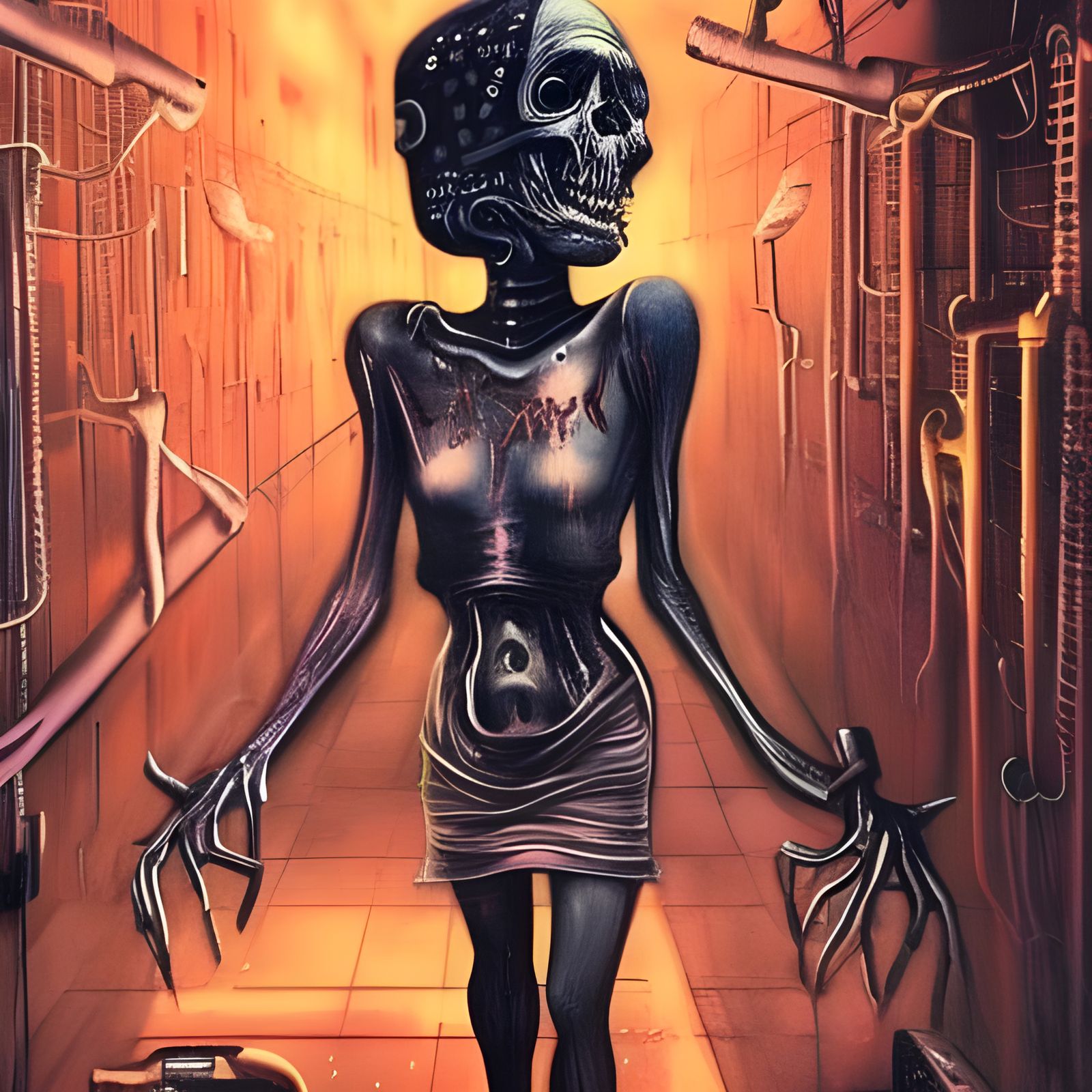 Surreal Horror Graffiti Art in Cyberpunk Setting