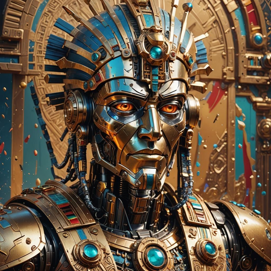 Hyperrealistic Robot Pharaoh King in Splash Art Style