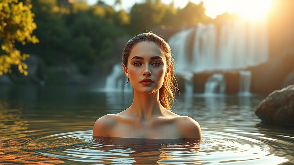 Serene Woman Logo by Lake in Ultra-Realistic 4K 3D