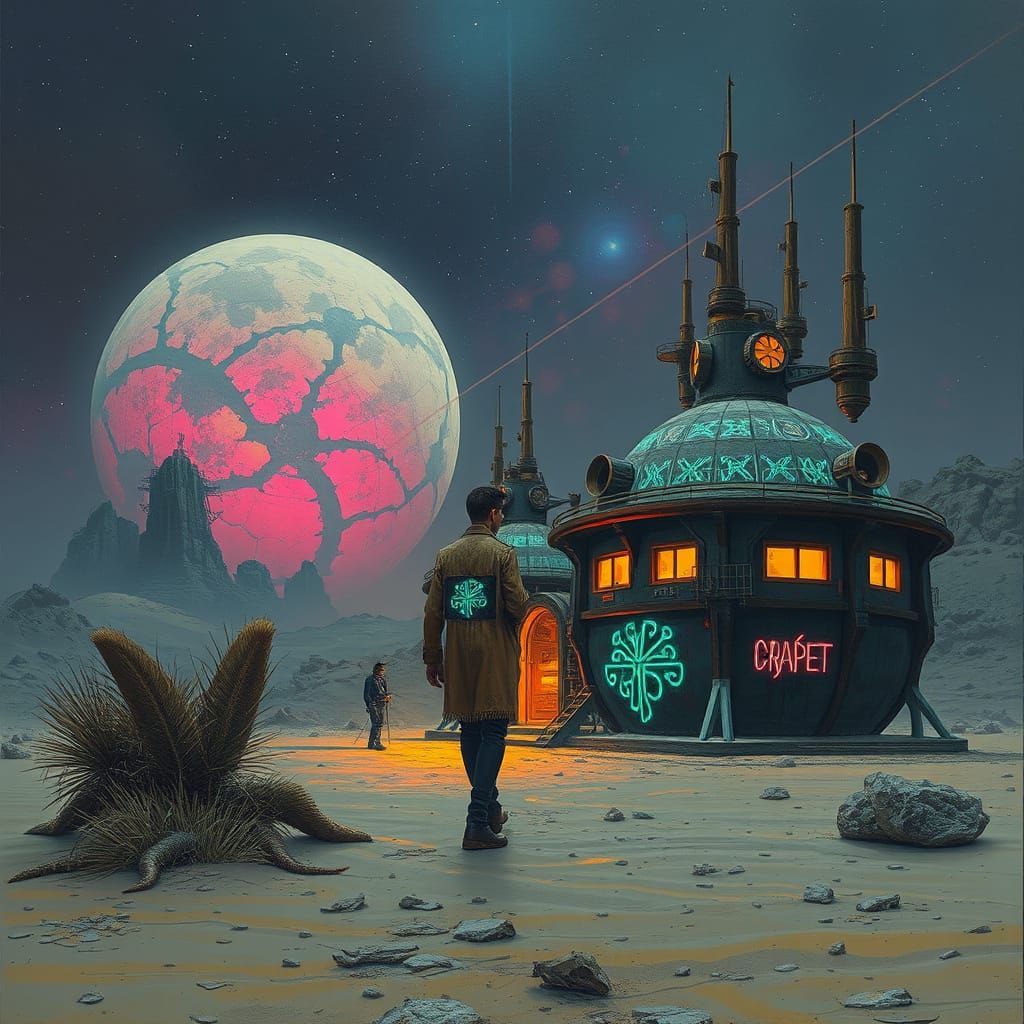 Afrofuturist Prophet in Glowing Desert Outpost