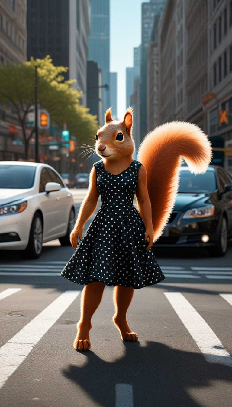 Anthropomorphic Squirrel in Polka Dots, Detailed Art