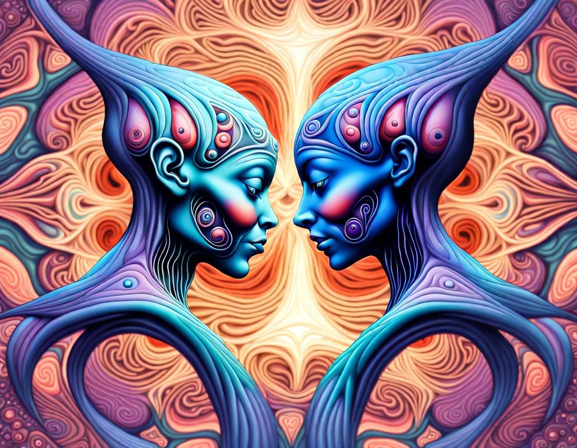 Swirling Alien Entities Embrace in Fractal Dimension