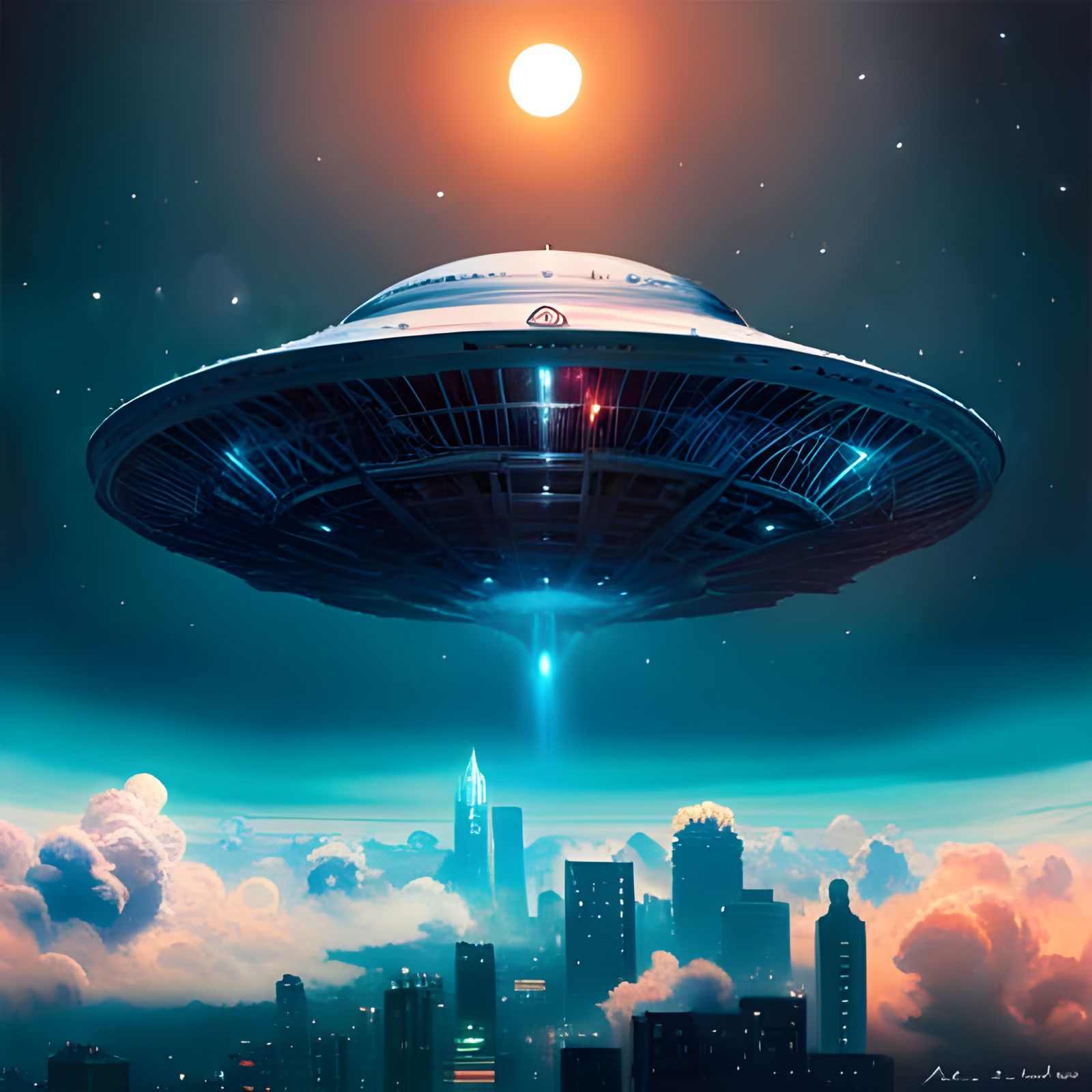 Flying Saucer in Hyperdetailed Collage Illustration