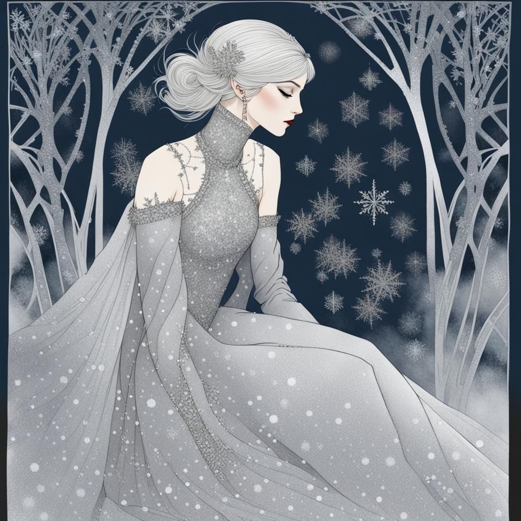 Ice Princess in Aubrey Beardsley Style