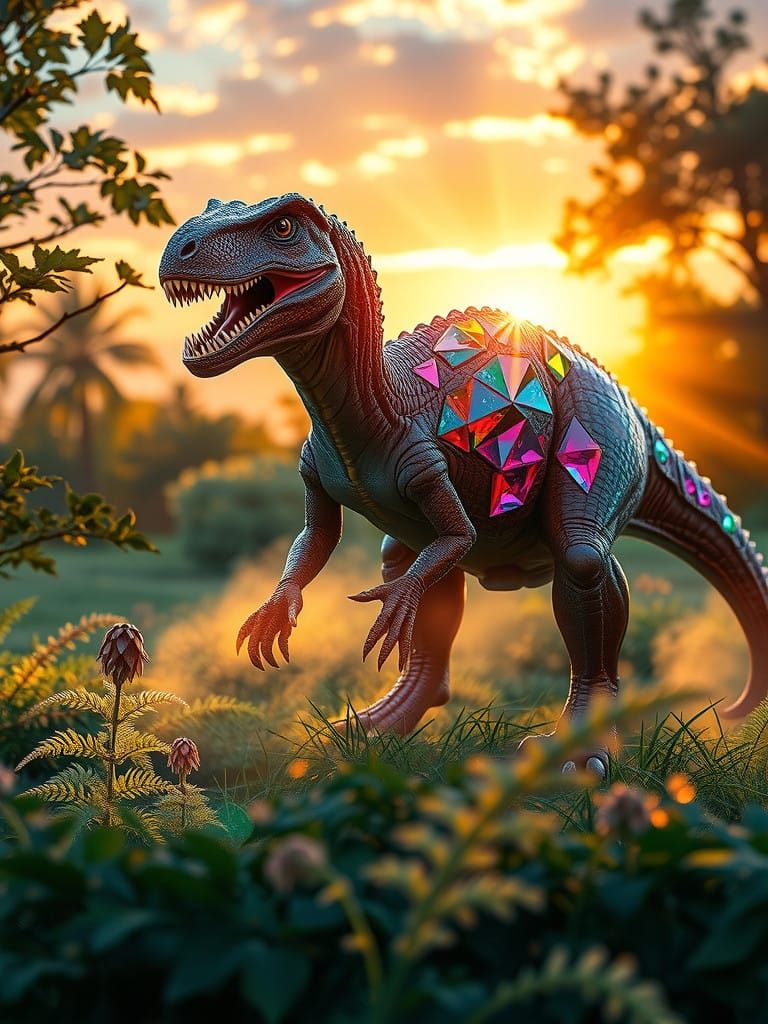 Enchanted Dinosaur Amidst Emerald Paradise