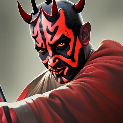 Hyperrealistic Darth Maul Portrait in Splash Art Style