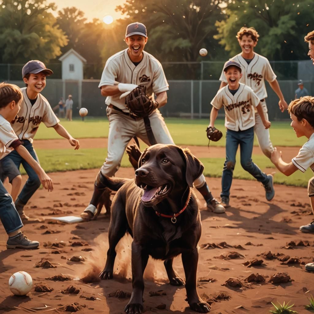 Labrador Plays Baseball: Oil Painting Concept Art
