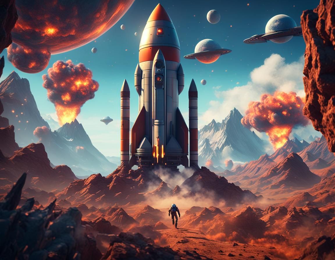 Retro Rocket Launch on Alien World