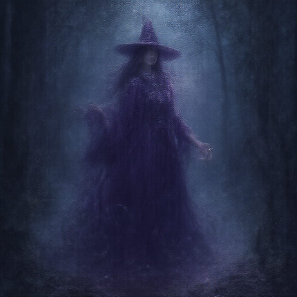 Mystical Purple Witch in Moonlit Forest