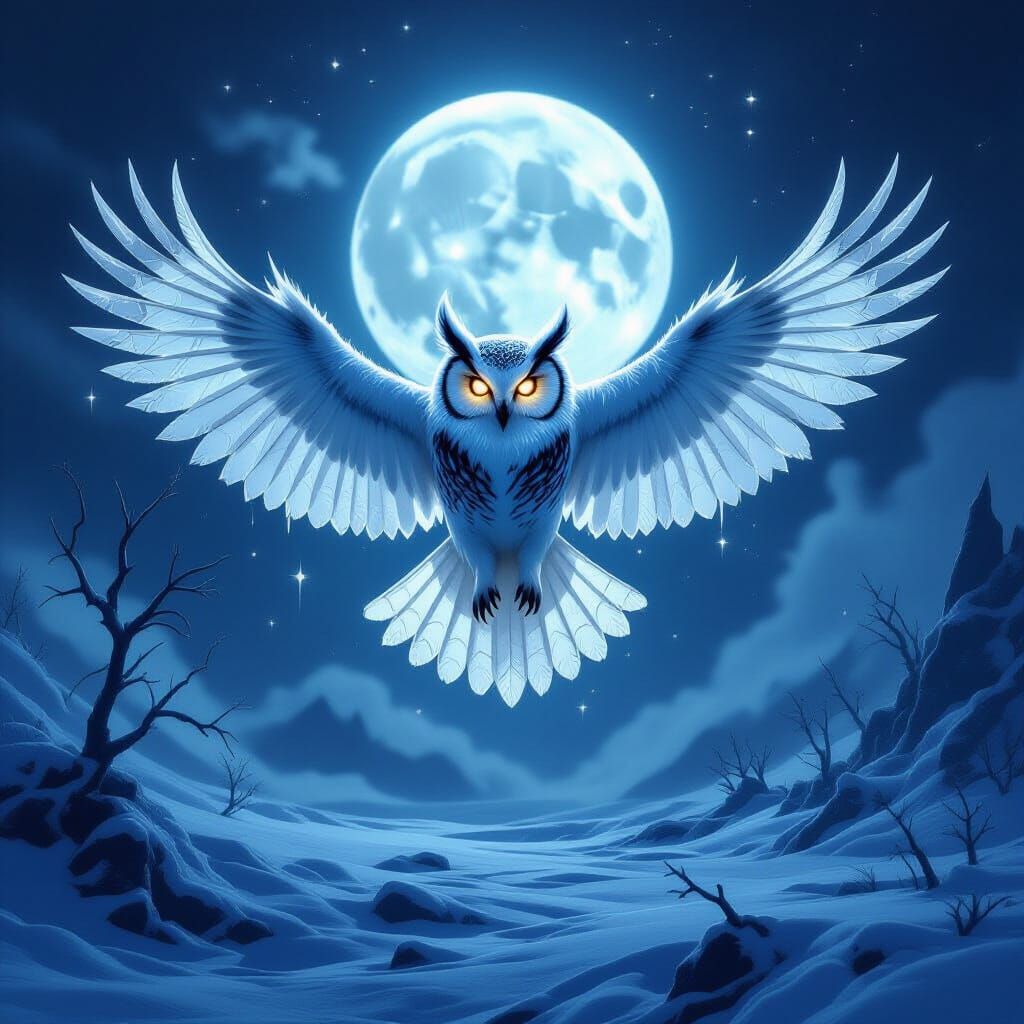 Spectral Owl of Frost and Moonlight in Gothic Fantasy Style