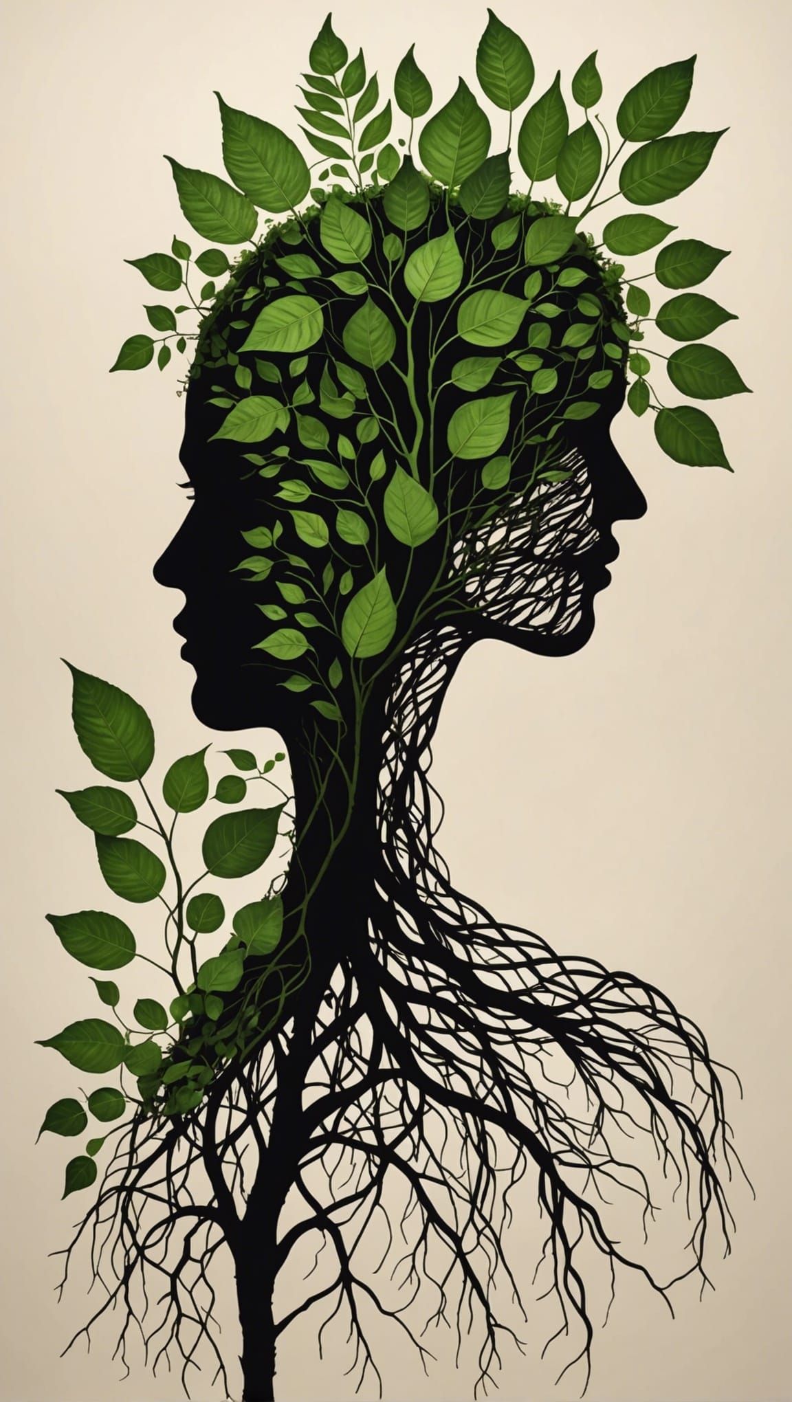 Human Silhouette: Roots and Leaves in Paint