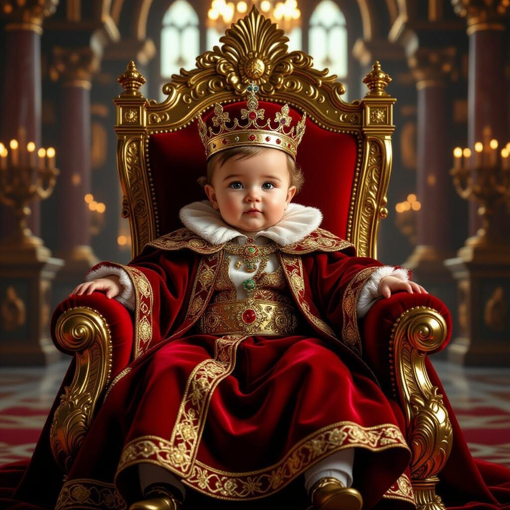 Regal Baby King on Golden Throne