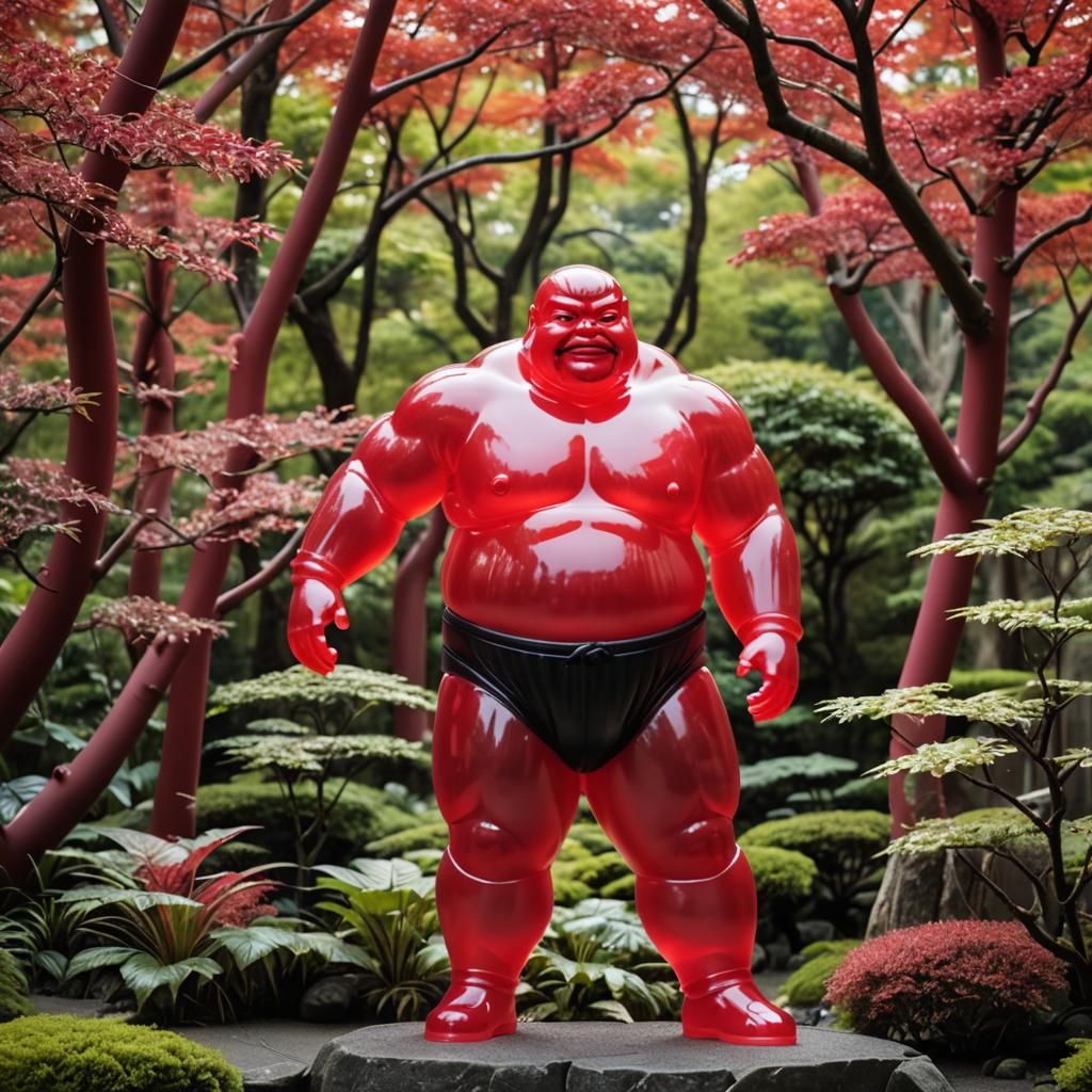 Translucent Jelly Sumo Wrestler in Japanese Garden