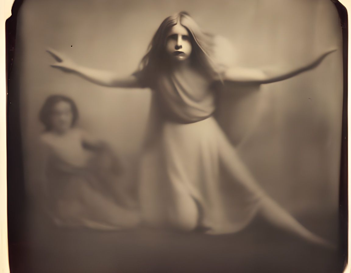 Dancing Fairies in Sepia Tintype Photograph