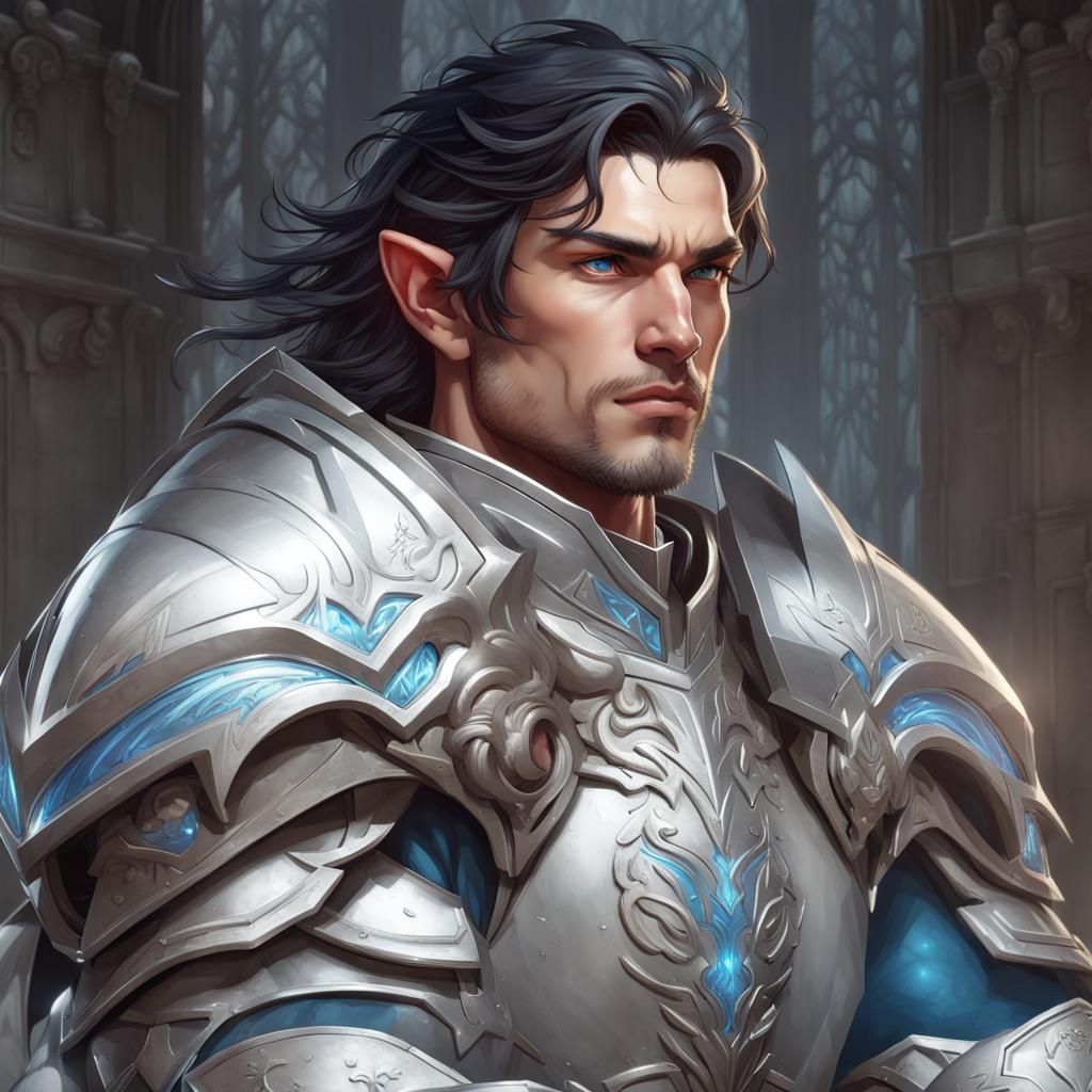 Winter Elf Paladin Portrait in Digital Art Style